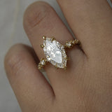 Nereid Ring ft. 2.01ct Marquise Cut Diamond (12.37 x 6.57mm) in 18k yellow gold. Outermost diamonds have been removed to accommodate small ring size (3.25) - Laurie Fleming Jewellery