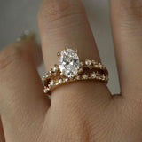 Nereid Ring ft. Oval cut Diamond, paired with White Wisp band - Laurie Fleming Jewellery