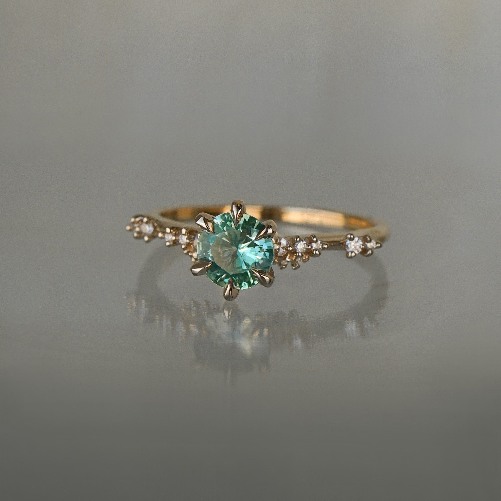 Elegant and Lush One of a Kind Light Green Sapphire Daphne Ring