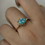 Silky Teal Oval Sapphire Nereid ring