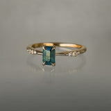 Rich Silky Teal Emerald Cut Sapphire Ilona Ring