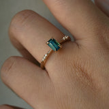 Rich Silky Teal Emerald Cut Sapphire Ilona Ring