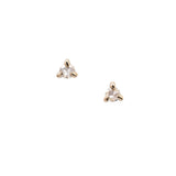 Product photo of the Selene Stud earring, which feature a rose cut diamond held by three claw shaped prongs. The earrings are against a white background.