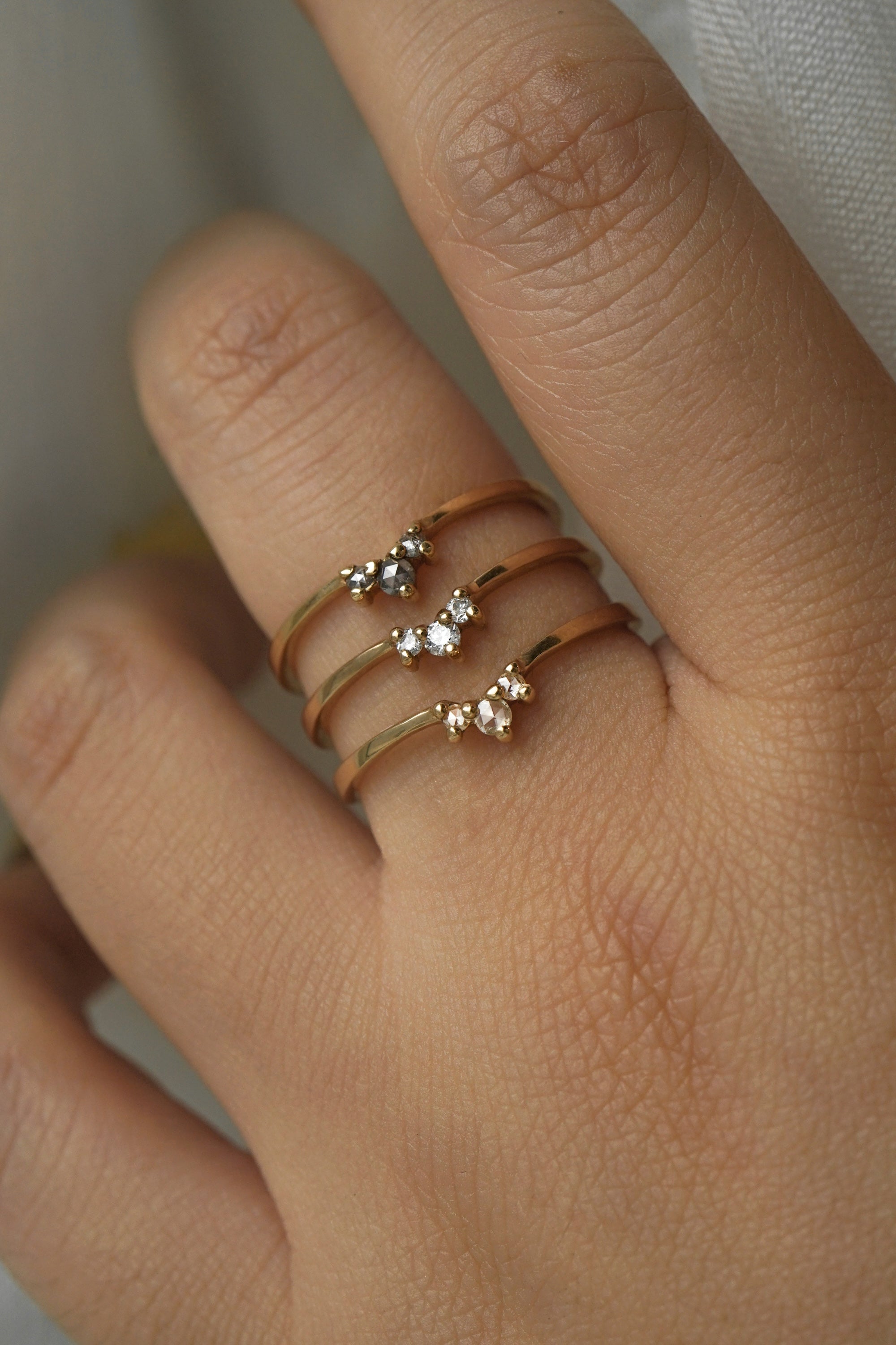 Salt and Pepper Aika Ring, Brilliant Diamond Aika Ring, Rose Cut Diamond Aika Ring - Laurie Fleming Jewellery
