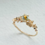 Asrai Garden Ring with Sleeping Petal Band, Dahlia, Iris - Laurie Fleming Jewellery