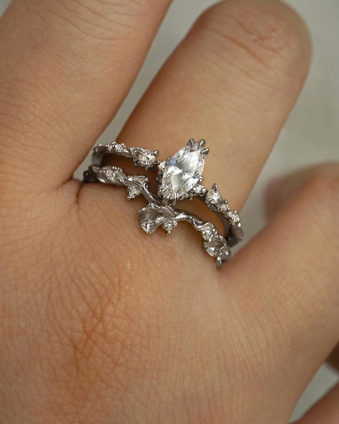 White Gold Nereid Marquise Cut Engagement Ring, Diamond Evening Fleur Ring - Laurie Fleming Jewellery