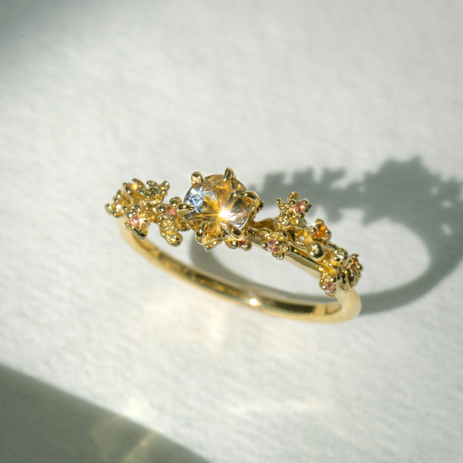 Asrai Garden Ring with Eos Band, Cherry Blossoms, Dahlia - Laurie Fleming Jewellery