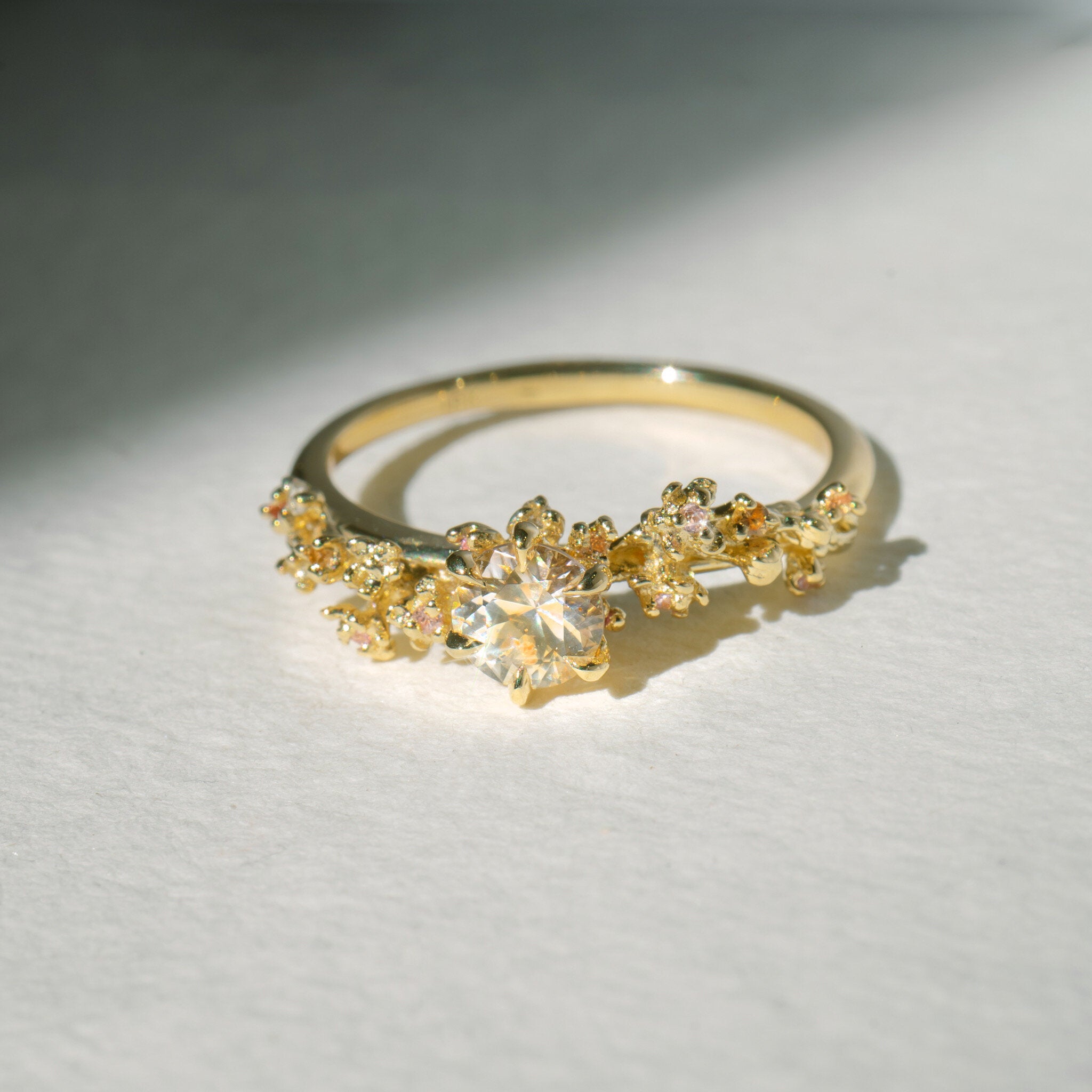 Asrai Garden Ring with Eos Band, Cherry Blossom, Dahlia - Laurie Fleming Jewellery