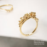 Asrai Garden Ring with Eos Circlet Band, Cherry Blossoms, Lotus and Lily Pad - Laurie Fleming Jewellery