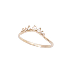 A product photo showing the rose cut diamond Beacen Ring by Laurie Fleming Jewellery. The ring features a gentle tapered curve that stacks well with other rings or contours against engagements rings. It is against a white background.