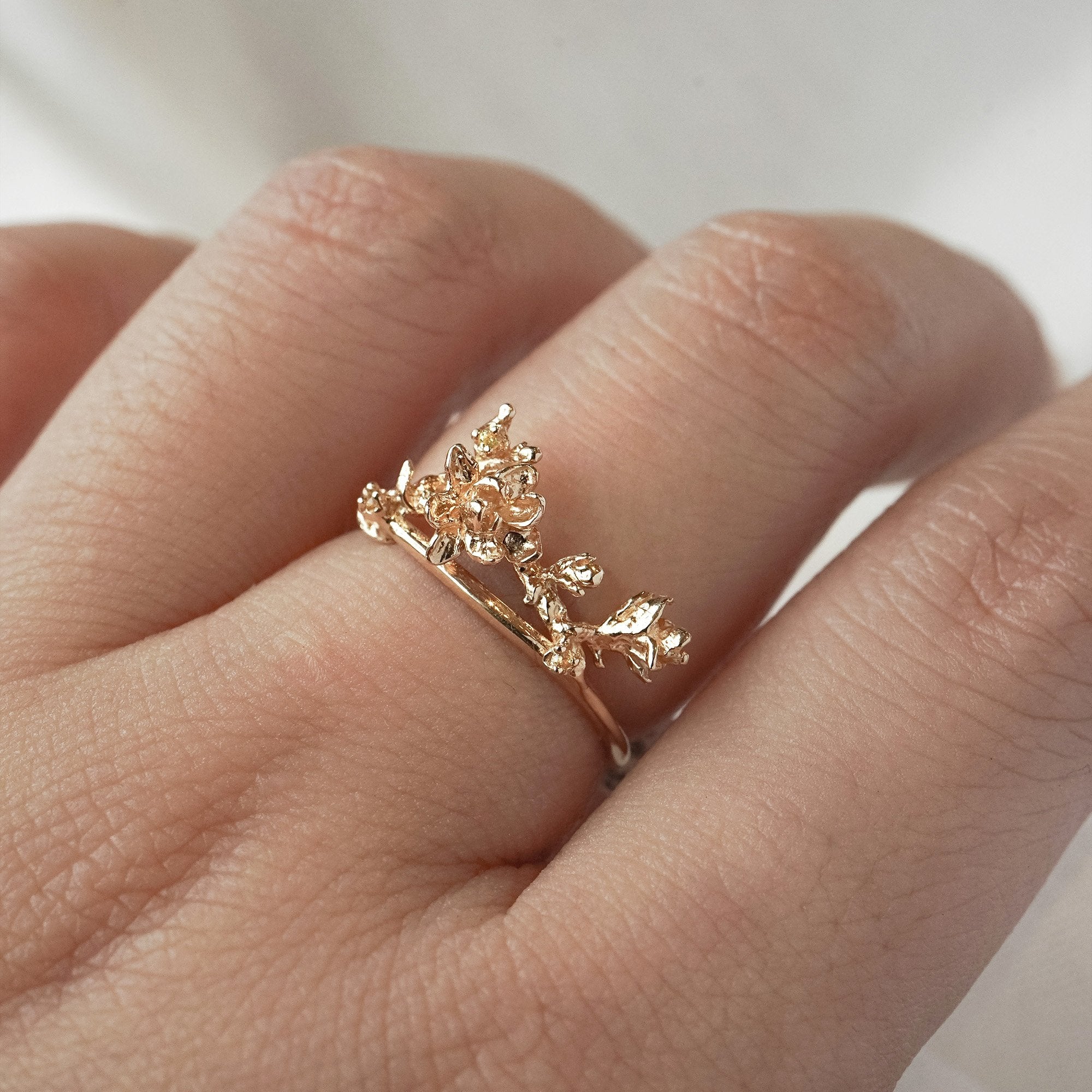 Asrai Garden Ring with Sleeping Petal Band, Magnolia Branch - Laurie Fleming Jewellery