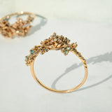 Asrai Garden Ring with Sleeping Petal Band, Narcissus Leaves, Moss, Anemone - Laurie Fleming Jewellery