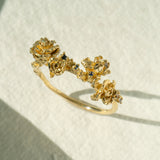 Asrai Garden Ring with Sleeping Petal Band, Roses, Iris  - Laurie Fleming Jewellery