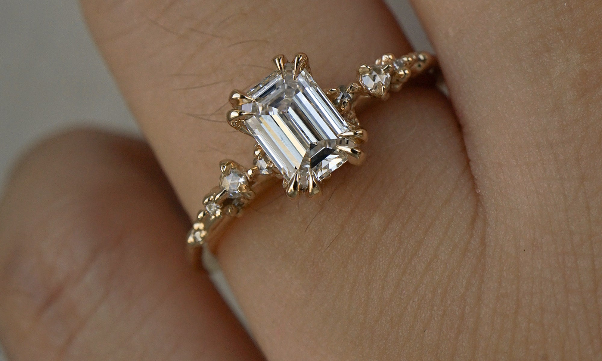 Nereid Ring ft. 0.70ct Emerald Cut Diamond, G colour VVS2 clarity (6.24 x 4.42 mm) - Laurie Fleming Jewellery