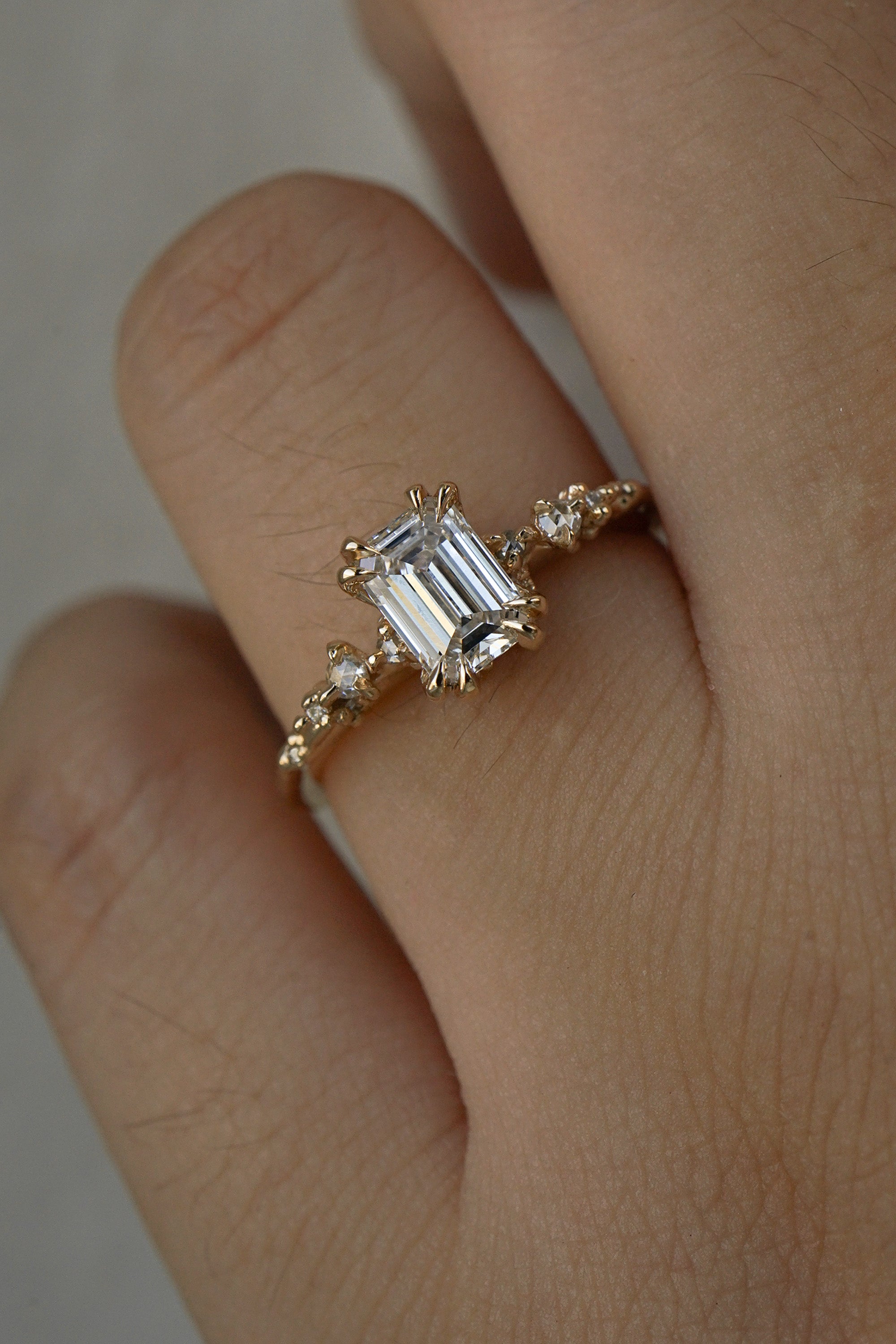 Nereid Ring ft. 0.70ct Emerald Cut Diamond, G colour VVS2 clarity (6.24 x 4.42 mm) - Laurie Fleming Jewellery