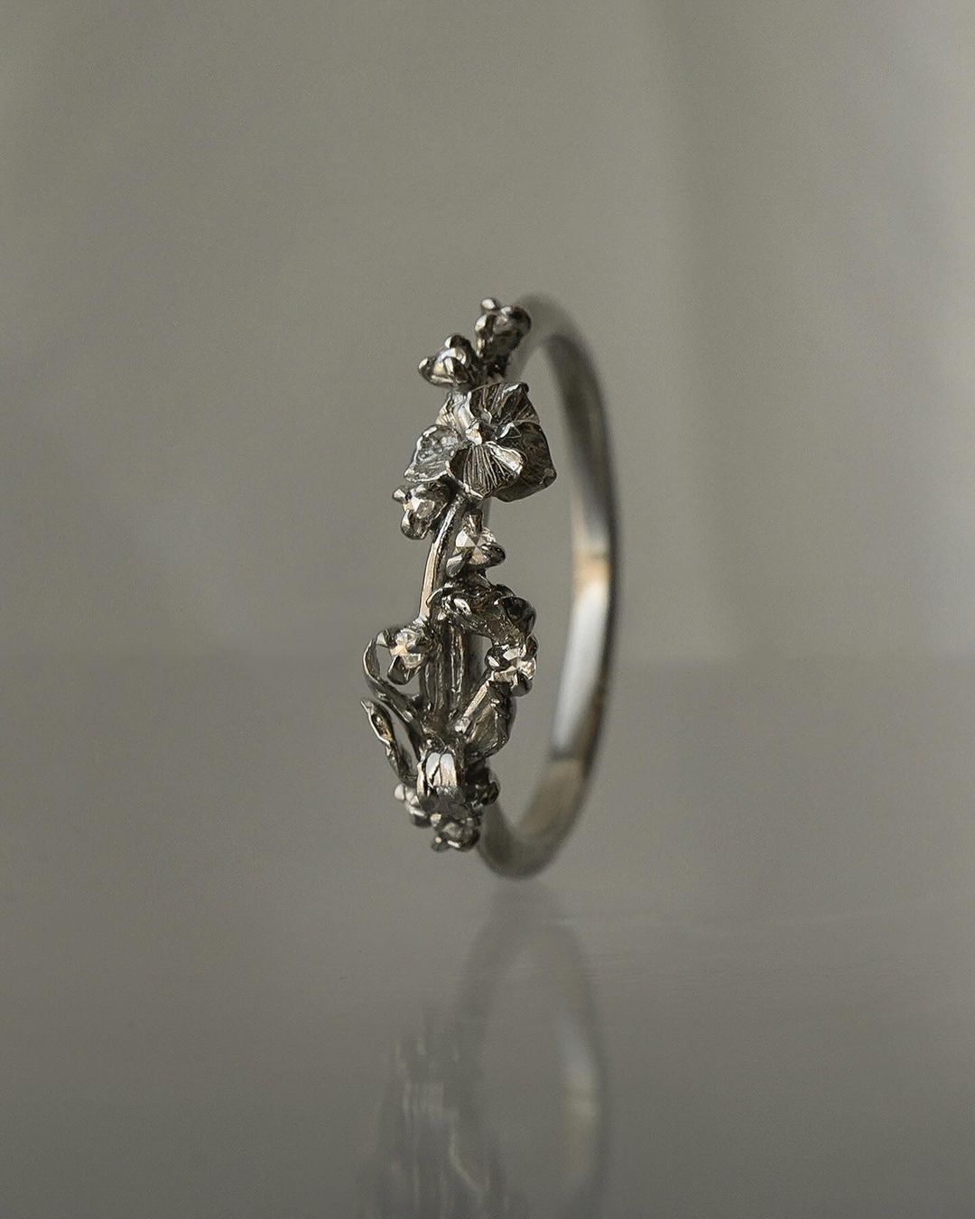 Asrai Garden Ring with Eos Band, Hellebore, Diamond Dewdrops - Laurie Fleming Jewellery