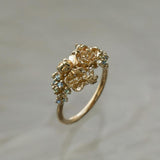 Asrai Garden Ring with Eos Circlet Band, Peonies, Moss, Orchid - Laurie Fleming Jewellery