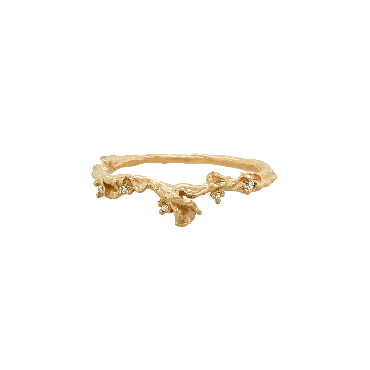 Hand-carved Magical Diamond Evening Fleur Floral Band Ring 