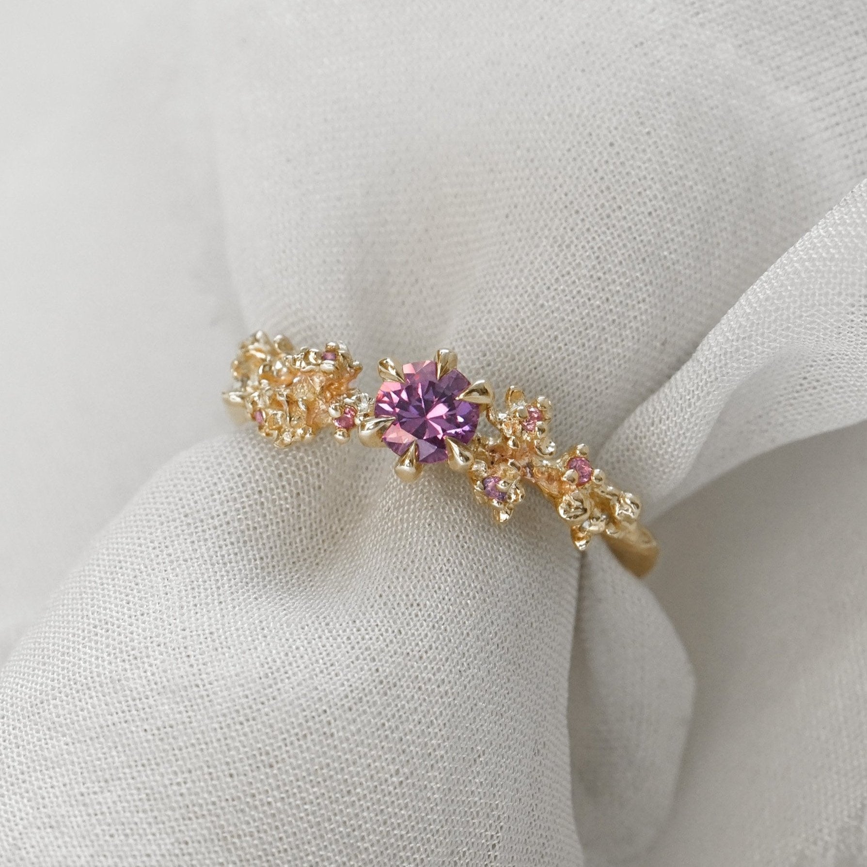 Purple Sapphire Cherry Blossom Asrai Garden Ring - Laurie Fleming Jewellery