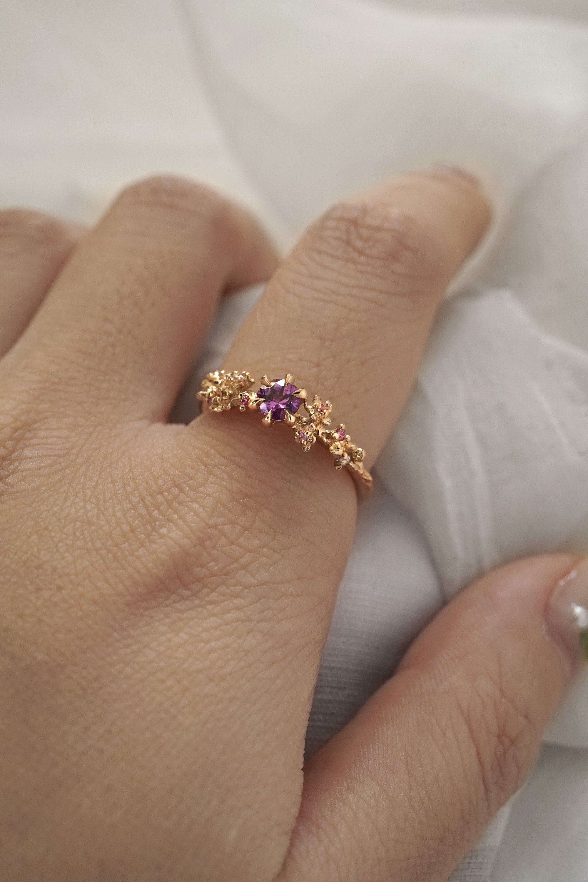 Purple Sapphire Cherry Blossom Asrai Garden Ring - Laurie Fleming Jewellery