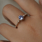 One of a kind Nereid ring featuring an oval artist cut light blue-violet sapphire centre - Laurie Fleming Jewellery