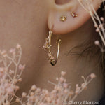 Large Asrai Garden Hoop with Cherry Blossom, Buttercup flower Stud, Hidden Fairy Earring- Laurie Fleming Jewellery