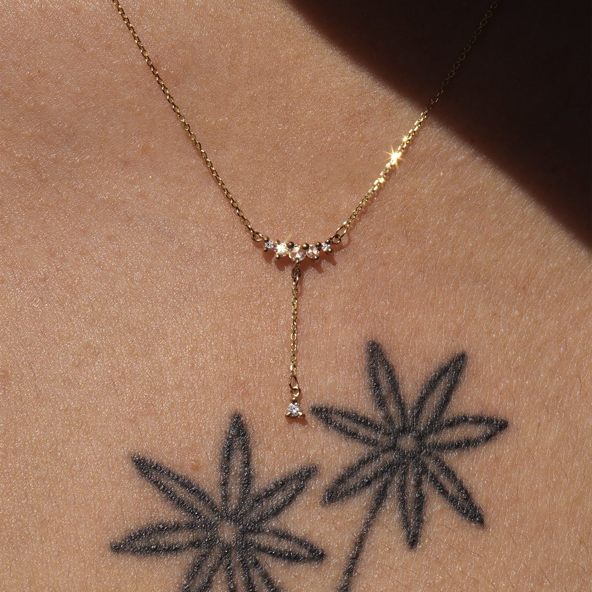 Rhinestone Lariat Necklace Choker – Silver Gold Wand Y Drop Bar Dainty Pendant