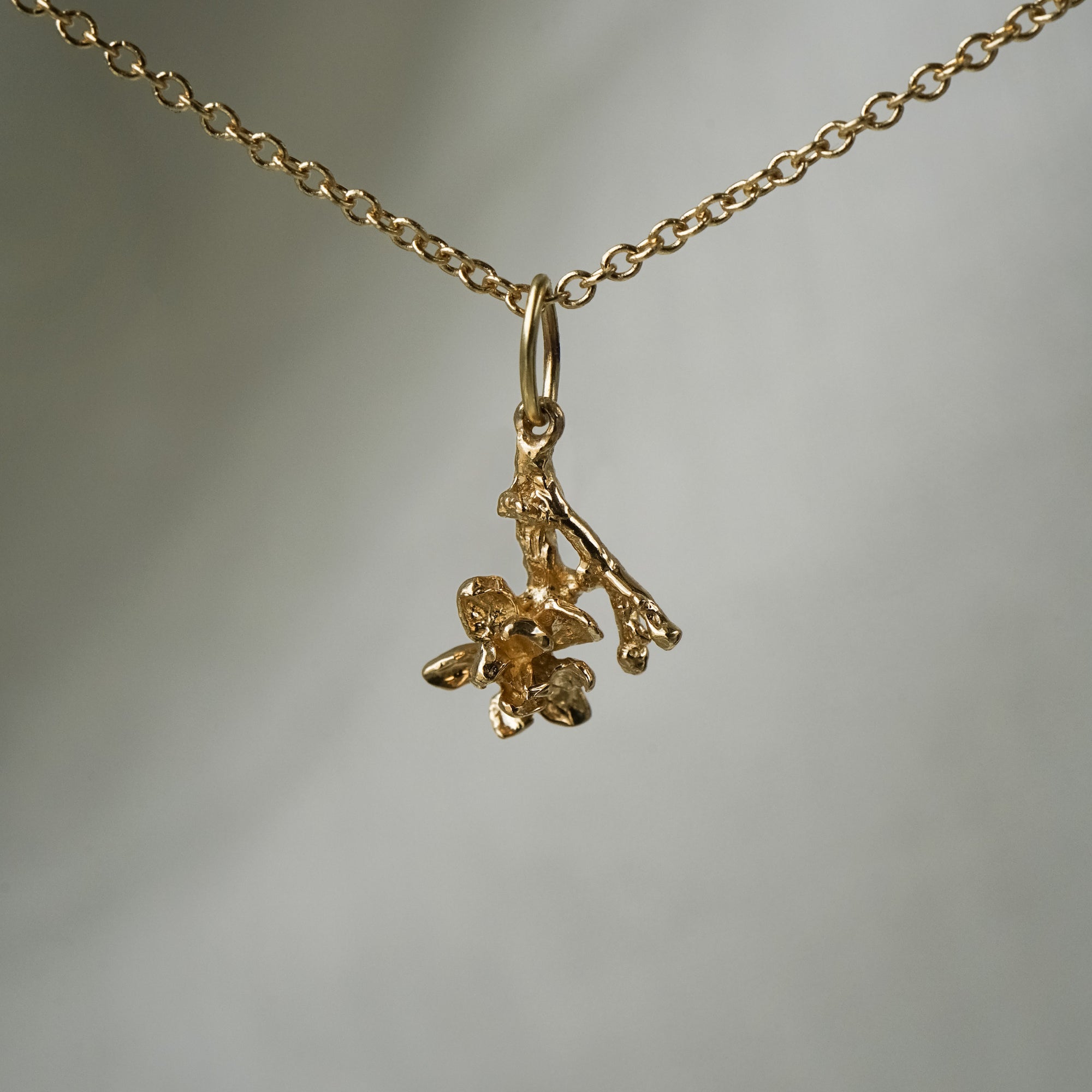 Delicate and Sculptural Hand-Carved Solid Gold Magnolia Branch