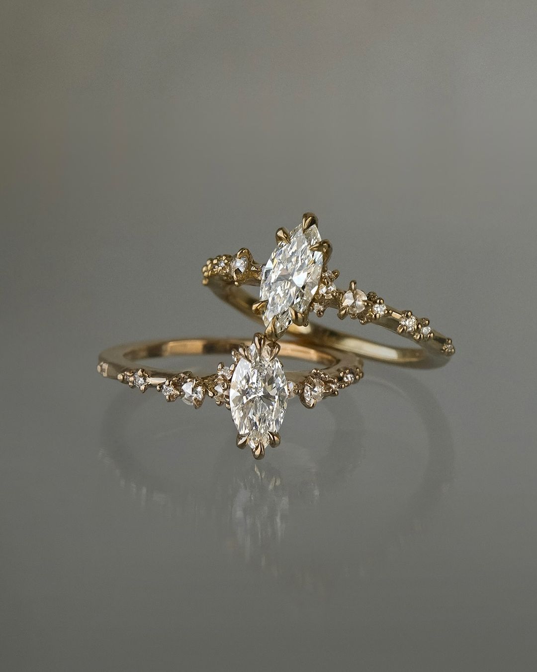 Two Nereid Marquise Cut Diamond Engagement Rings - Laurie Fleming Jewellery