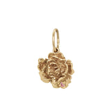 A hand-carved sculptural peony flower charm with a pink sapphire - Laurie Fleming Jewellery