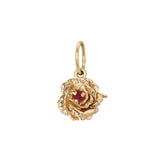 A hand-carved solid gold rose flower charm with a ruby centre - Laurie Fleming Jewellery