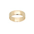 A stock photo of Laurie Fleming Jewellery's plain solid gold "Rowan" band, a 6mm wide flat comfort fit stacking ring/wedding band, handmade in Toronto. The ring is on a white background.