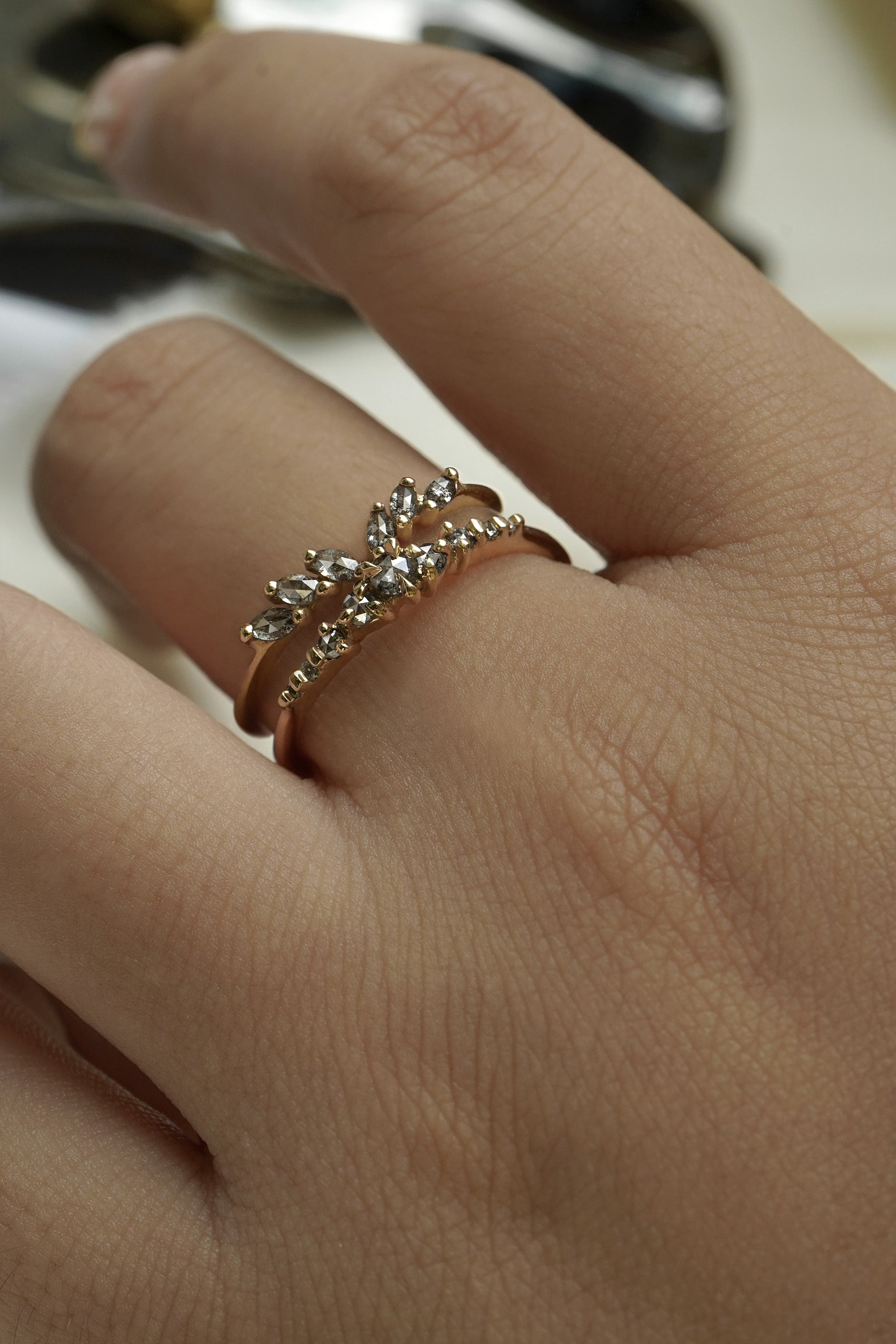 Salt and Pepper Jasmine Ring, Cyndra Ring - Laurie Fleming Jewellery