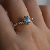 Opalescent Teal Sapphire Daphne Ring