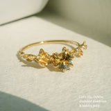 Asrai Garden Ring with Sleeping Petal Band, Calla Lily, Dahlia, Diamond Dewdrops, Hidden Fairy - Laurie Fleming Jewellery