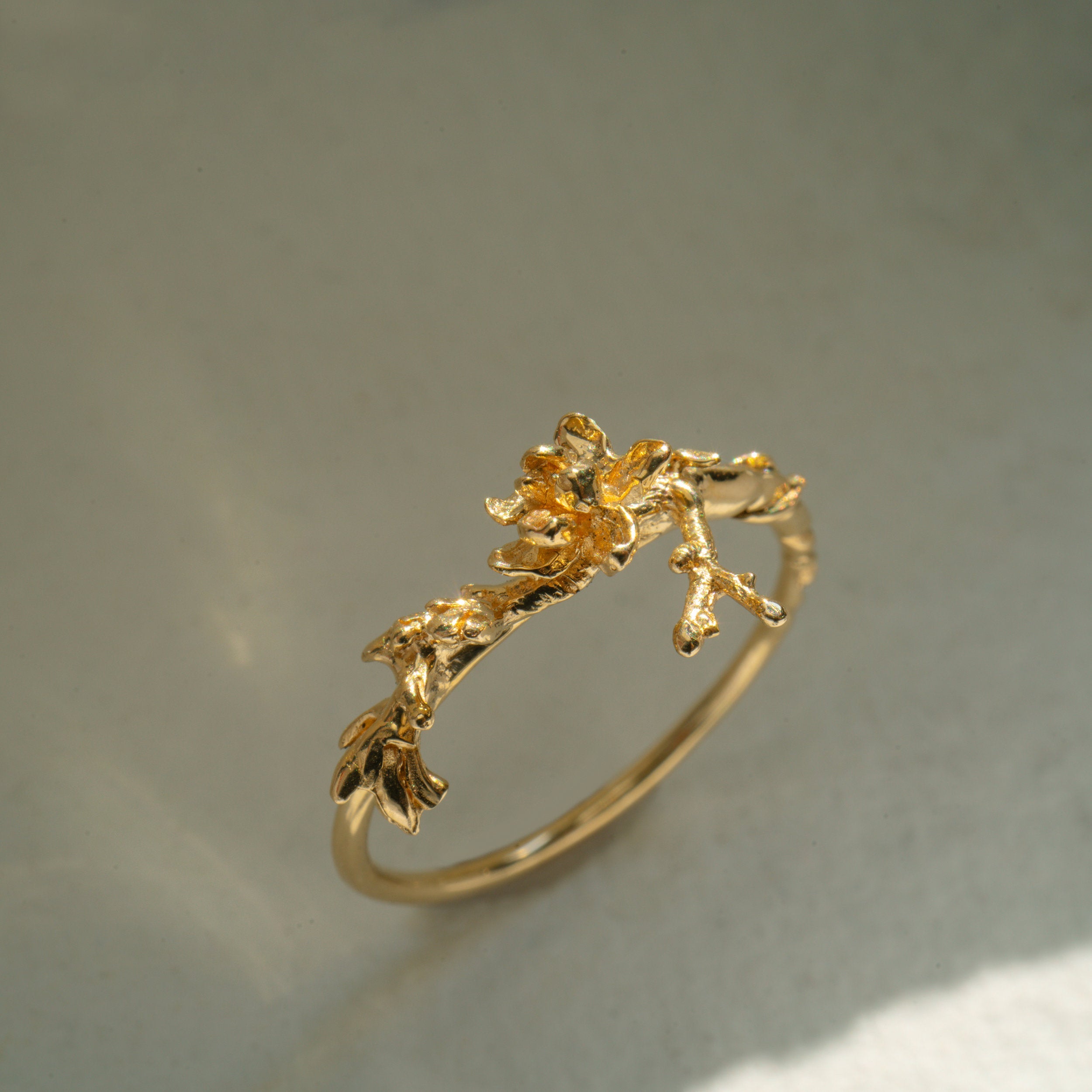 Asrai Garden Ring with Sleeping Petal Band, Magnolia Branch - Laurie Fleming Jewellery