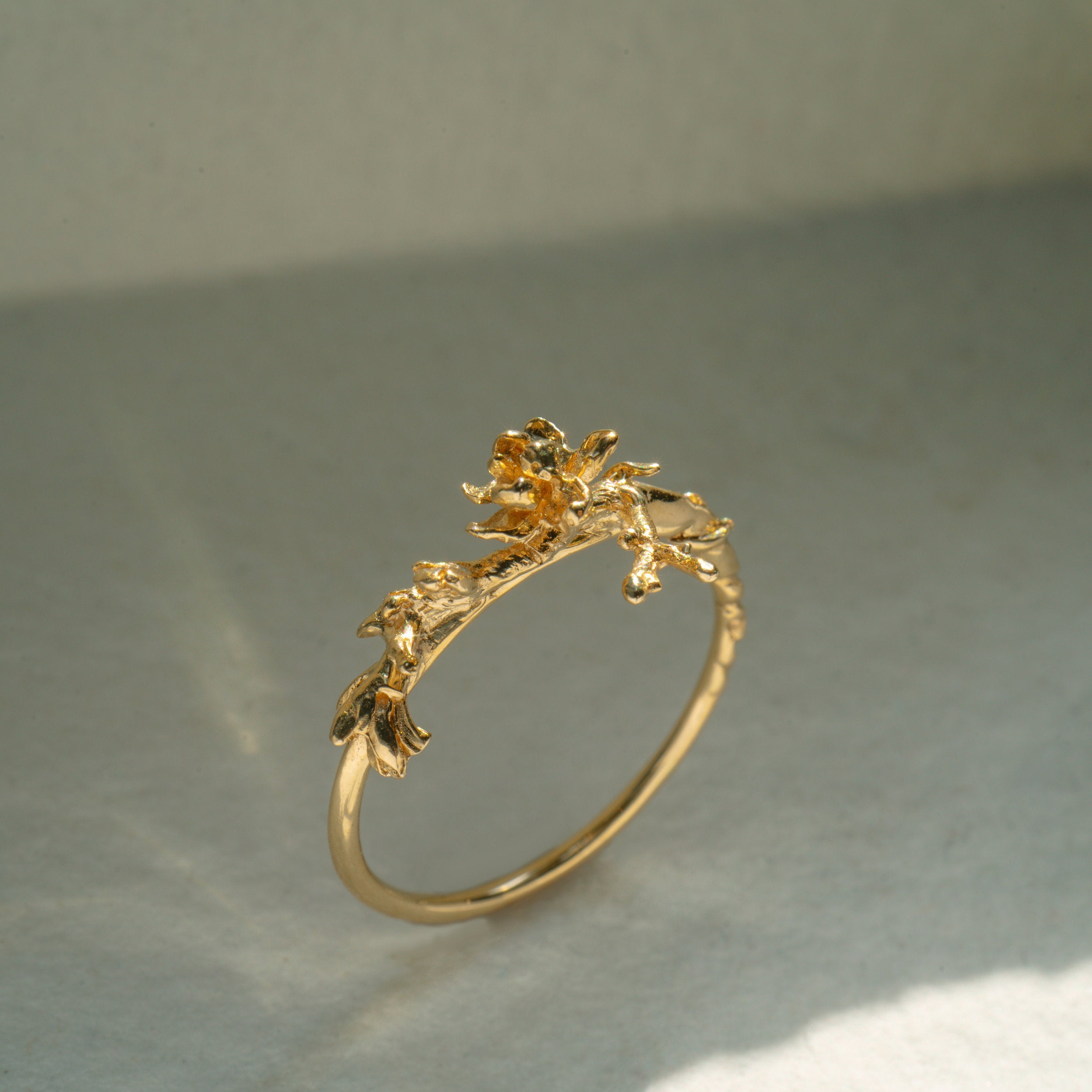 Asrai Garden Ring with Sleeping Petal Band, Magnolia Branch - Laurie Fleming Jewellery