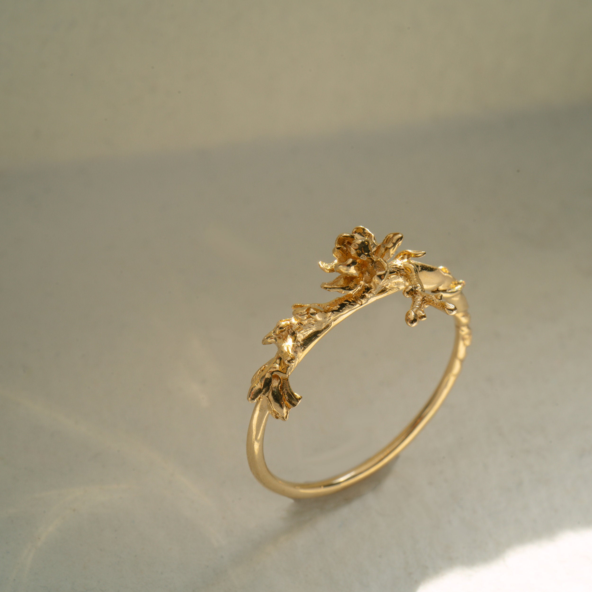 Asrai Garden Ring with Sleeping Petal Band, Magnolia Branch - Laurie Fleming Jewellery