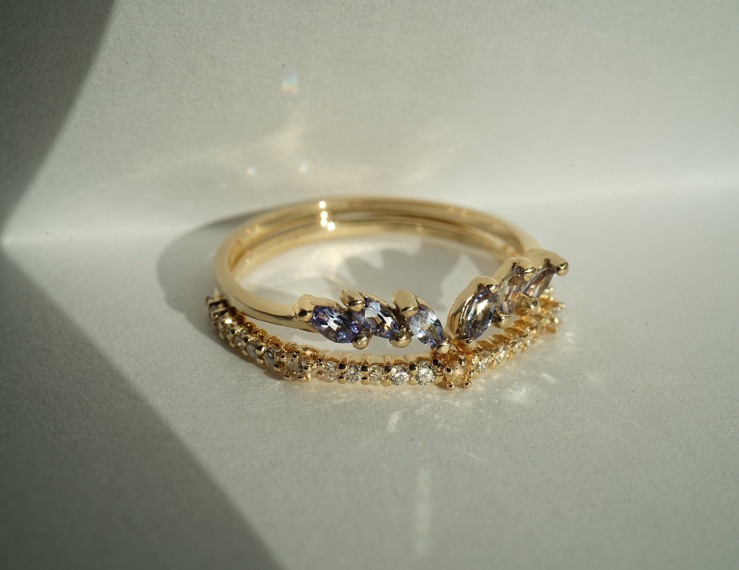 Tanzanite Jasmine Ring, Aisling Diamond Circlet Band - Laurie Fleming Jewellery