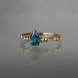 Rich Silky Blue Green Pear Cut Sapphire Daphne Ring