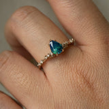 Rich Silky Blue Green Pear Cut Sapphire Daphne Ring