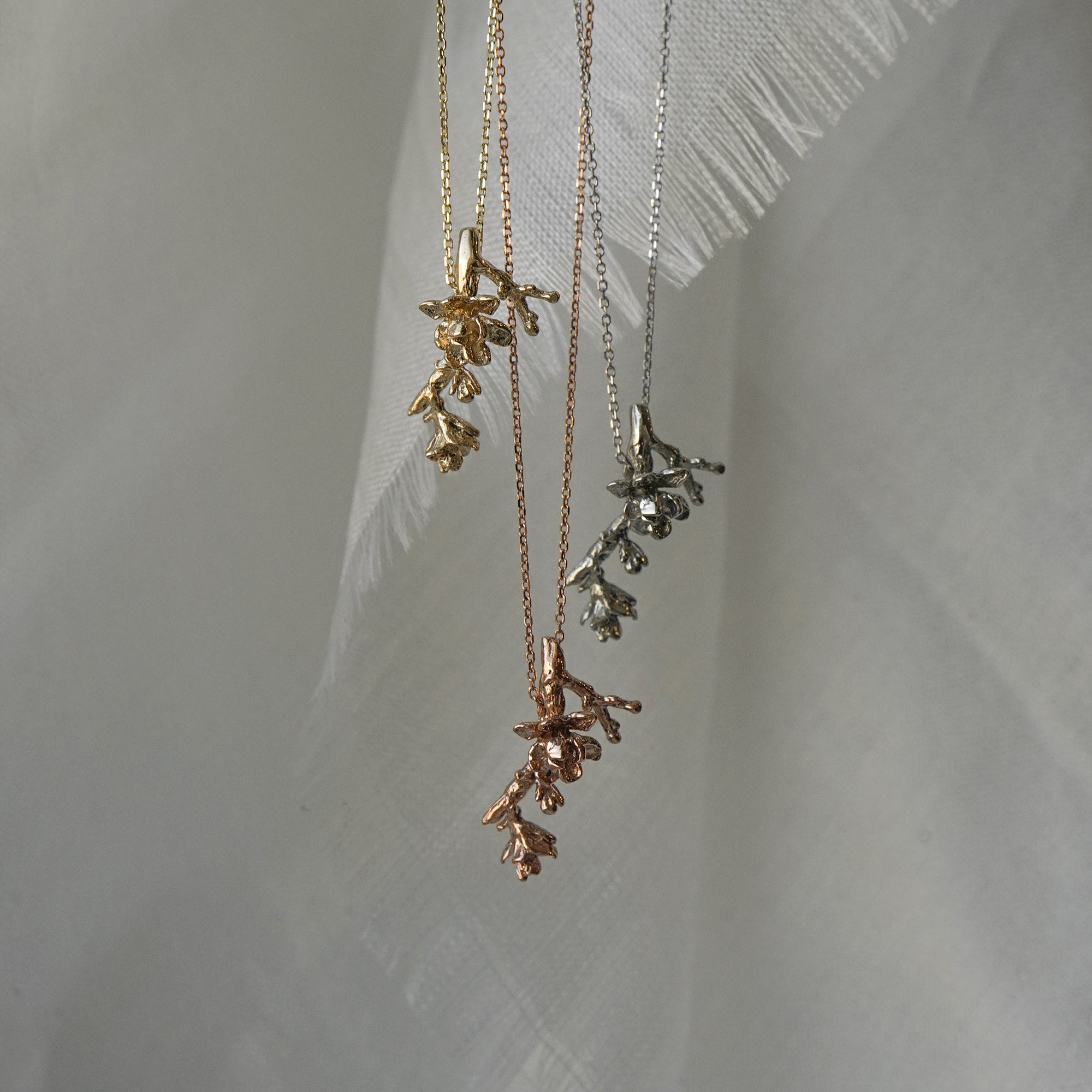 Yellow, White, and Rose Gold Magnolia Necklaces - Laurie Fleming Jewellery