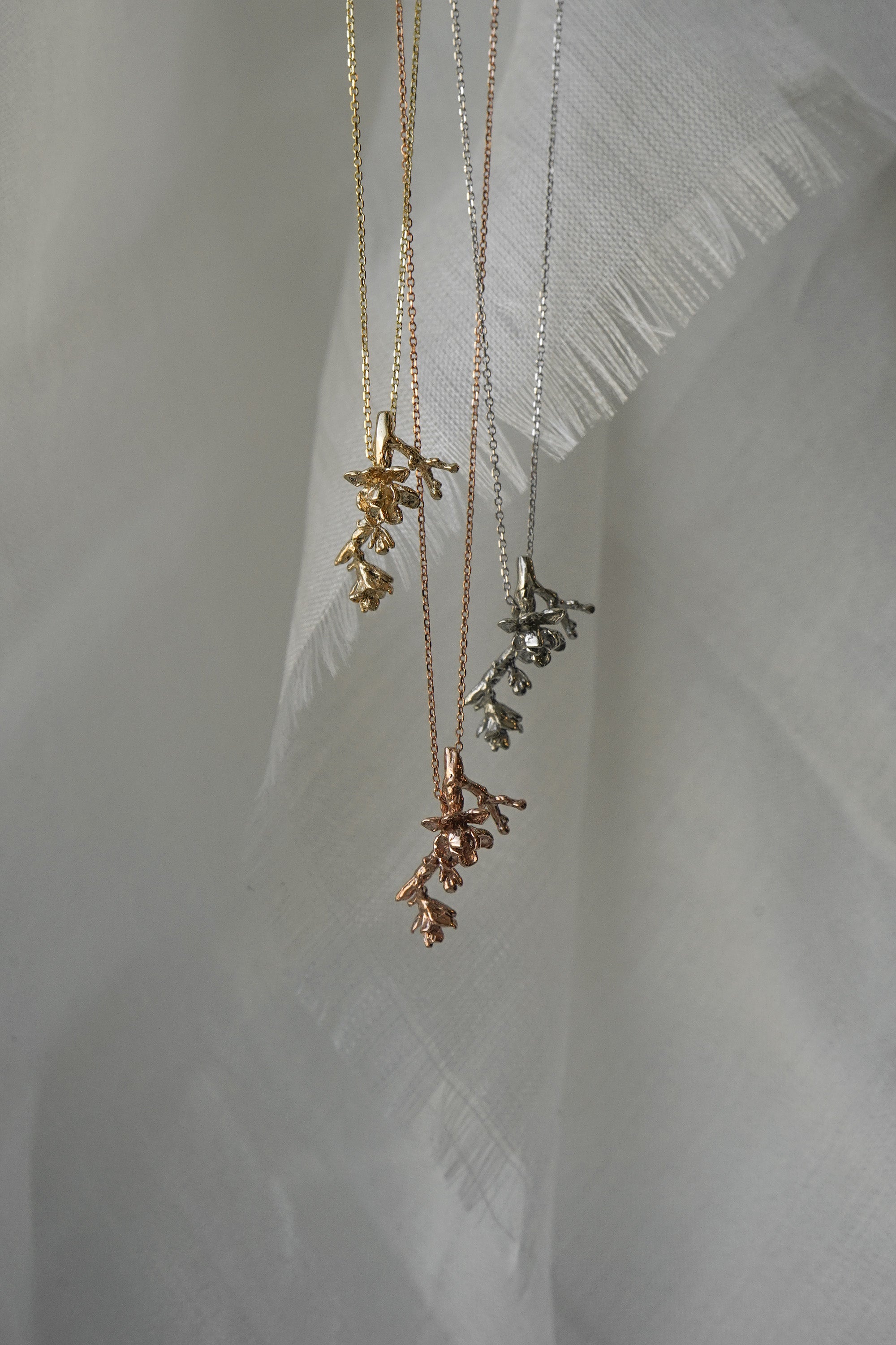 Yellow, White, and Rose Gold Magnolia Necklaces - Laurie Fleming Jewellery