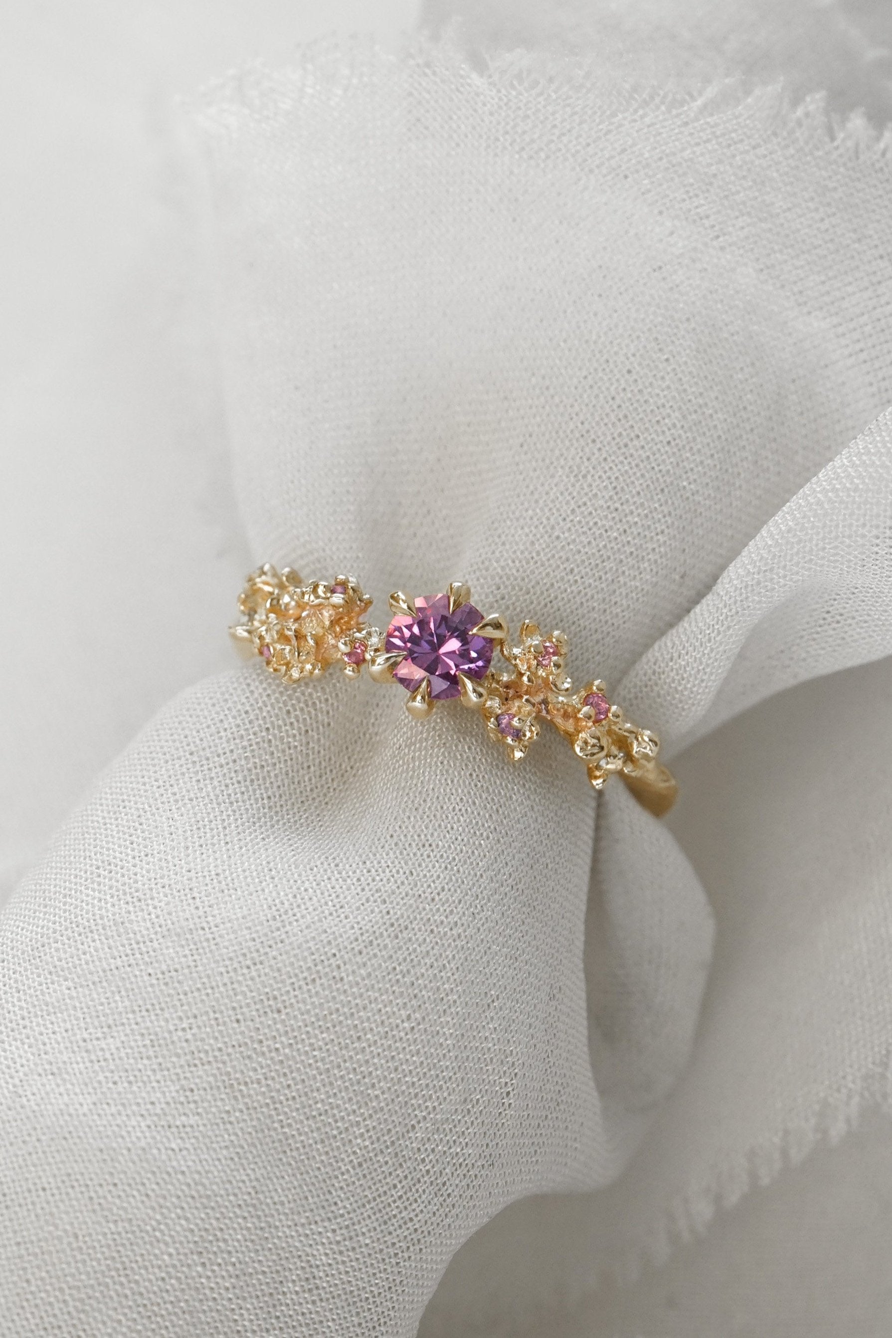 OOAK Purple Sapphire Cherry Blossom Asrai Garden Ring