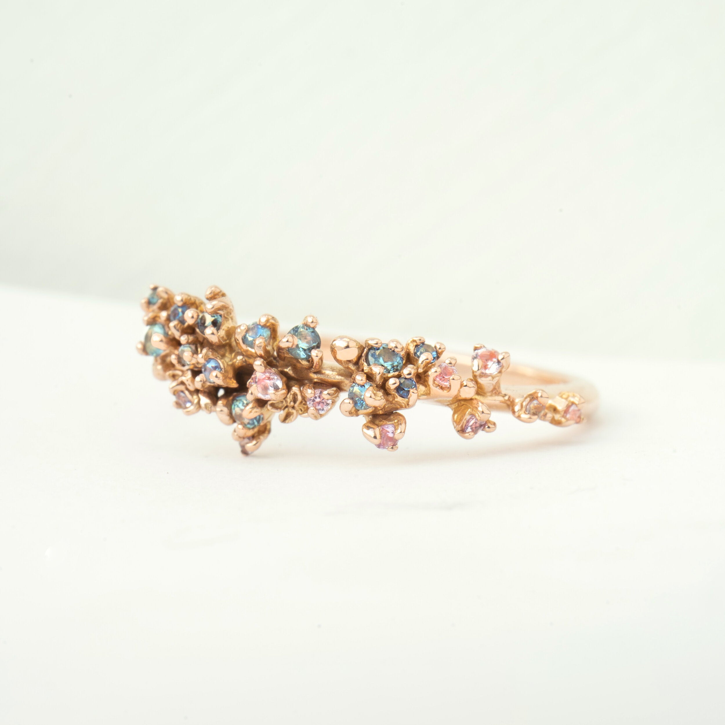 Asrai Garden Ring with Eos Circlet band, Moss, Lilac - Laurie Fleming Jewellery