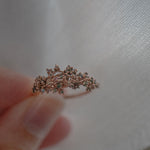 Asrai Garden Ring with Sleeping Petal Band, Lilac, Moss, Narcissus Leaves, Hidden Fairy - Laurie Fleming Jewellery